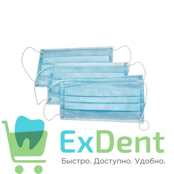 Маски медицинские голубые Kimberly, трехслойные, на резинках (50 шт) 12833 - фото 1470