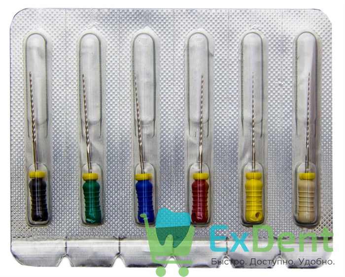 K-Reamers №15-40, 25 мм, Pro-Endo, для препарирования канала, нержавеющая сталь (6 шт) 13875 - фото 29424