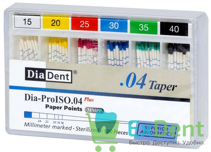 Бумажные штифты 04 №15-40 DiaDent для удаления влаги в канале (100 шт) 19714 - фото 33006