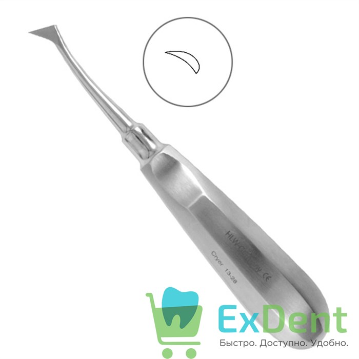 Элеватор №28 Cryer для удаления корней зубов нижней челюсти, треугольный правый (000-339) 13882 - фото 33062