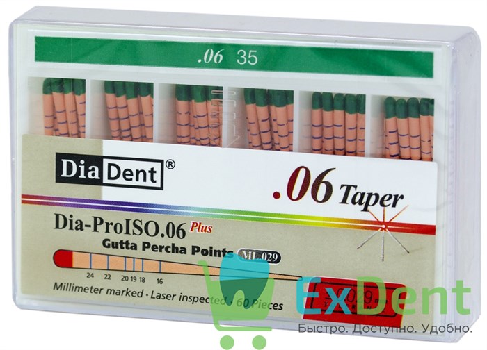 Гуттаперчевые штифты 06 №35 DiaDent для пломбирования корневых каналов (60 шт) 14243 - фото 33393