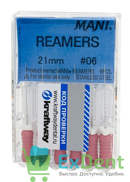Reamers №6, 21 мм, Mani, каналорасширитель (дрильбор) ручной (6 шт) 17664 - фото 33456