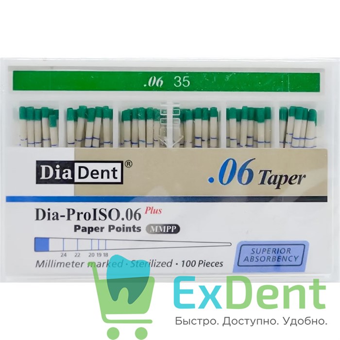 Бумажные штифты 06 №35 Dispodent для удаления влаги в канале (100 шт) 19063 - фото 35366