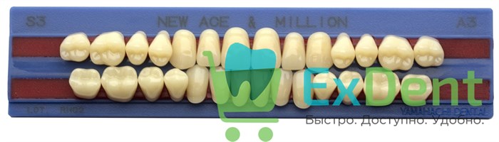 Гарнитур акриловых зубов A3, S3, M30, Million и New Ace (28 шт) 17877 - фото 35557
