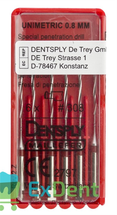 Дриль пенетрационный Unimetric №308 красный Dentsply (6шт) 13642 - фото 35808