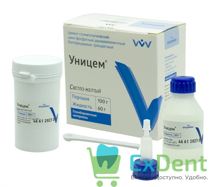 Уницем - цинкфосфатный цемент, светло-жёлтый (100 г + 60 г) 19581 - фото 36072