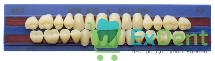 Гарнитур акриловых зубов A3, SS3, M30, Million и New Ace (28 шт) 17475 - фото 36119