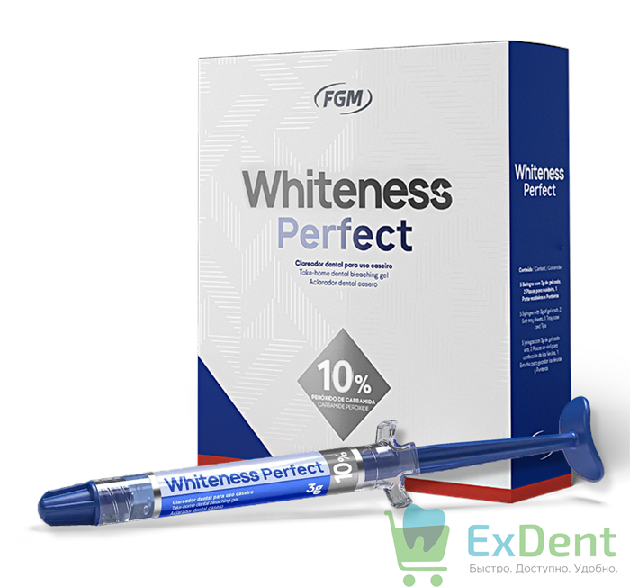Whiteness Perfect 10% - набор для домашнего отбеливания + 2 пластины и футляр для кап (5 шпр * 3 г) 18301 - фото 36251