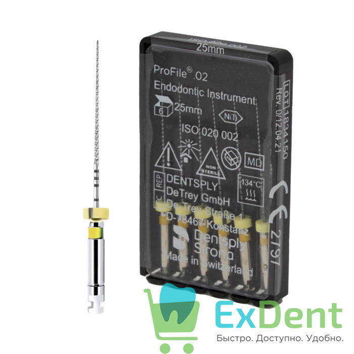 ProFile (ПроФайл) 02 №20, 25 мм, Dentsply, машинный каналорасширитель (6 шт) 16057 - фото 36415