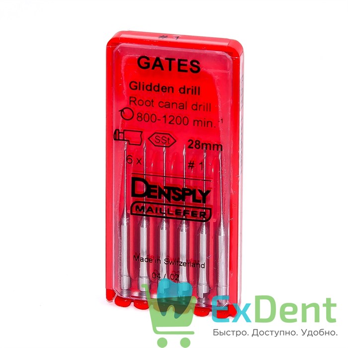 Gates №1, 28 мм, Dentsply, бор, Glidden,  расширение устья корневого канала (6 шт) 21007 - фото 24892