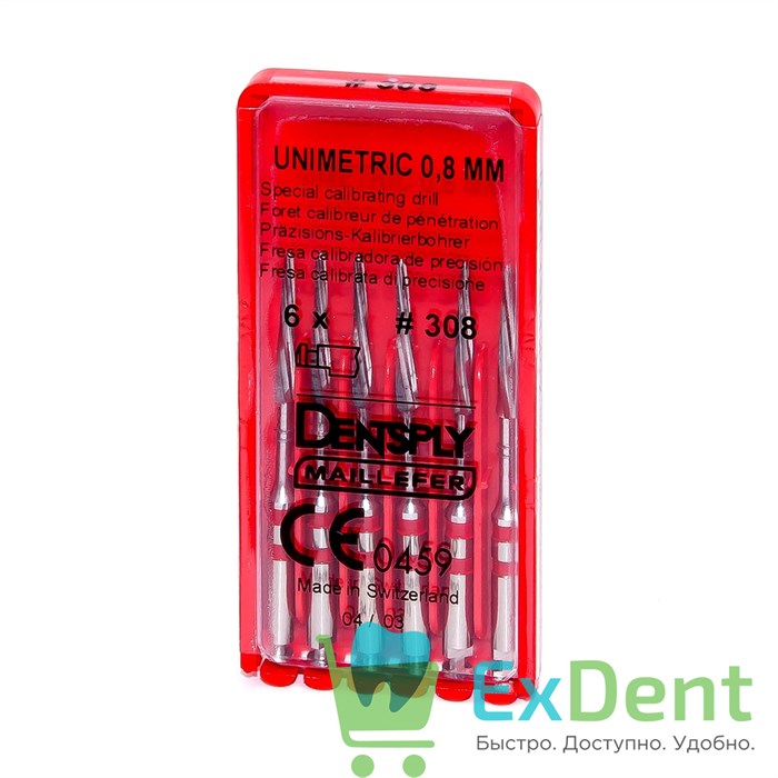 Дриль калибровочный Unimetric №308 красный Dentsply (6шт) 20886 - фото 24943