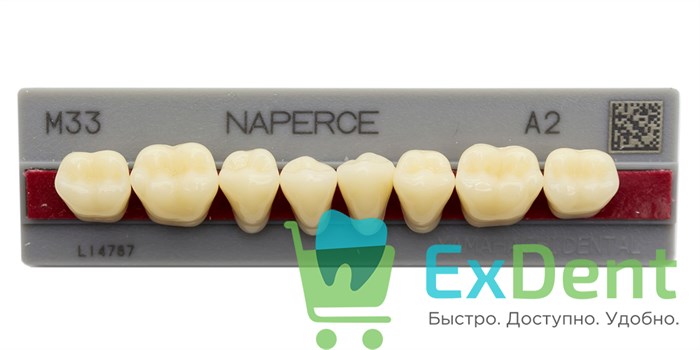 Гарнитур акриловых боковых зубов A2, M33L Naperce Posterior (8 шт) 17948 - фото 26683