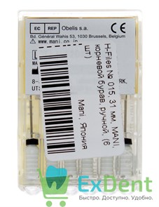 H-Files №15, 31 мм, MANI, корневой бурав, ручной (6 шт) 19436