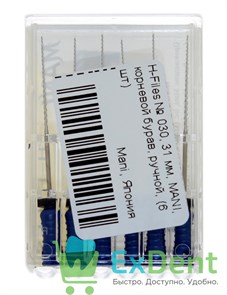 H-Files №30, 31 мм, MANI, корневой бурав, ручной (6 шт) 19452