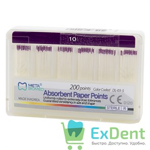Бумажные штифты 02 №10 Meta - для удаления влаги в канале (200 шт) 20396