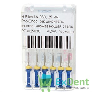 H-Files №30, 25 мм, Pro-Endo, расширитель канала, нержавеющая сталь, нестерильные (6 шт) 21157