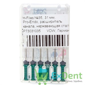 H-Files №35, 31 мм, Pro-Endo, расширитель канала, нержавеющая сталь, нестерильные (6 шт) 21163