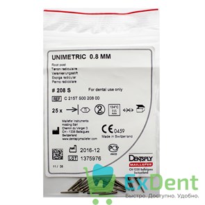 Штифты титановые конические Unimetric 208 S желтые, конусность 0.8, (25 шт) 15584