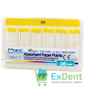 Бумажные штифты 06 №20 Meta - для удаления влаги в канале (60 шт) 19744