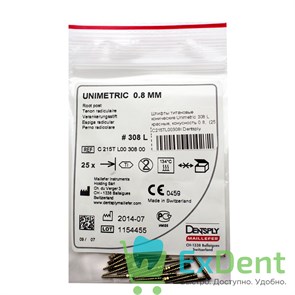 Штифты титановые конические Unimetric 308 L красные, конусность 0.8,  (25 шт) 15588