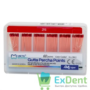Гуттаперчевые штифты 04 №25 Meta - для пломбирования корневых каналов (60 шт) 14262