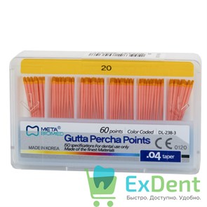 Гуттаперчевые штифты 04 №20 Meta - для пломбирования корневых каналов (60 шт) 14261