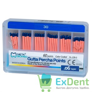 Гуттаперчевые штифты 06 №30 Meta - для пломбирования корневых каналов (60 шт) 14269