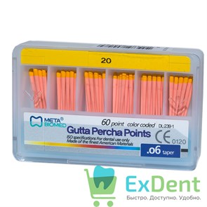 Гуттаперчевые штифты 06 №20 Meta - для пломбирования корневых каналов (60 шт) 14267