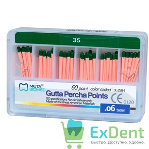 Гуттаперчевые штифты 06 №35 Meta - для пломбирования корневых каналов (60 шт) 14270