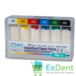 Бумажные штифты 04 №45-80 Meta - для удаления влаги в канале (60 шт) 16542