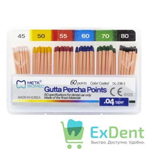 Гуттаперчевые штифты 04 №45-80 Meta - для пломбирования корневых каналов (60 шт) 14275