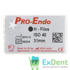 H-Files №40, 31 мм, Pro-Endo, расширитель канала, нержавеющая сталь, нестерильные (6 шт) 21167