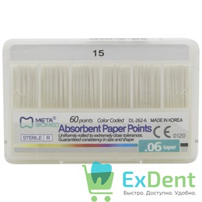Гуттаперчевые штифты 06 №15 Meta - для пломбирования корневых каналов (60 шт) 14266