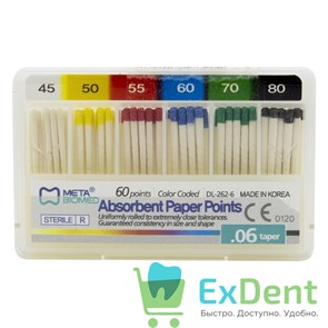 Бумажные штифты 06 №45-80 Meta - для удаления влаги в канале (60 шт) 13750