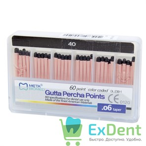 Гуттаперчевые штифты 06 №40 Meta - для пломбирования корневых каналов (60 шт) 14271