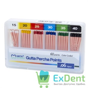 Гуттаперчевые штифты 06 №15-40 Meta - для пломбирования корневых каналов (60 шт) 15964