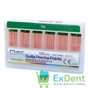 Гуттаперчевые штифты 02 №70 Meta - для пломбирования корневых каналов (120 шт) 14258
