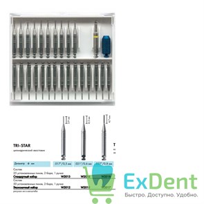 Штифты титановые парапульпарные TRI-STAR ,021"/0.6 мм (50 шт + 2 бора + ручка) 17940