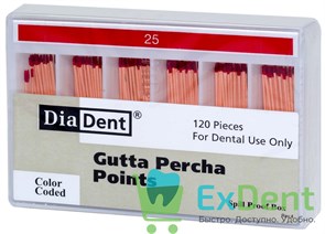 Гуттаперчевые штифты 02 №25 DiaDent для пломбирования корневых каналов (120 шт) 19752