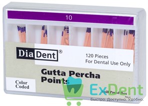 Гуттаперчевые штифты 02 №10 DiaDent для пломбирования корневых каналов (120 шт) 19749