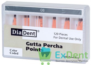Гуттаперчевые штифты 02 №08 DiaDent для пломбирования корневых каналов (120 шт) 15299