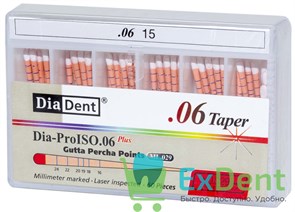 Гуттаперчевые штифты 06 №15 DiaDent для пломбирования корневых каналов (60 шт) 14238