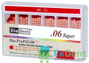 Гуттаперчевые штифты 06 №25 DiaDent для пломбирования корневых каналов (60 шт) 14241