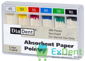 Бумажные штифты 02 №45-80 DiaDent для удаления влаги в канале (200 шт) 19706