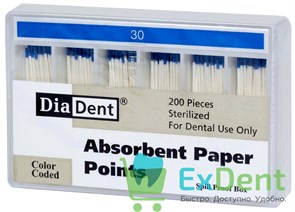 Бумажные штифты 02 №30 DiaDent для удаления влаги в канале (200 шт) 19702