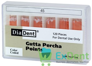 Гуттаперчевые штифты 02 №45 DiaDent для пломбирования корневых каналов (120 шт) 19757