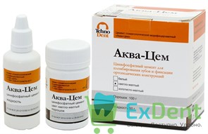 Аква-Цем св.жёлтый - фосфатный цемент для пломбирования зубов и фиксации (100 г + 60 г) 20736