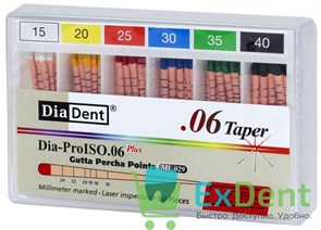 Гуттаперчевые штифты 06 №15-40 DiaDent для пломбирования корневых каналов (60 шт) 14239