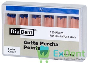 Гуттаперчевые штифты 02 №60 DiaDent для пломбирования корневых каналов (120 шт) 14229