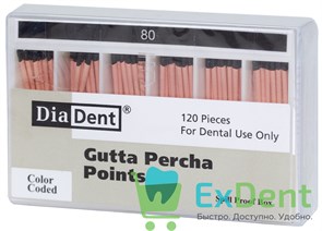 Гуттаперчевые штифты 02 №80 DiaDent для пломбирования корневых каналов (120 шт) 14231